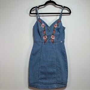 Guess Vintage Denim Embroidered Mini Dress Bodycon Y2K Size S